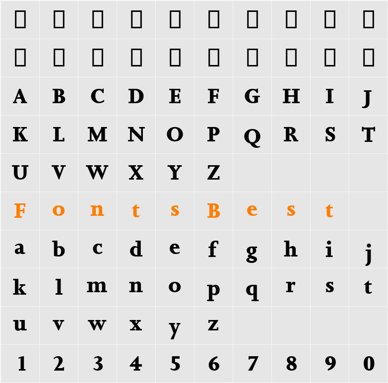 Joanna MT ExtraBold Character Map