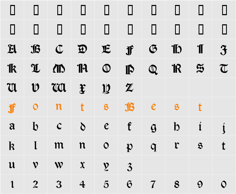 Tudor Text Character Map