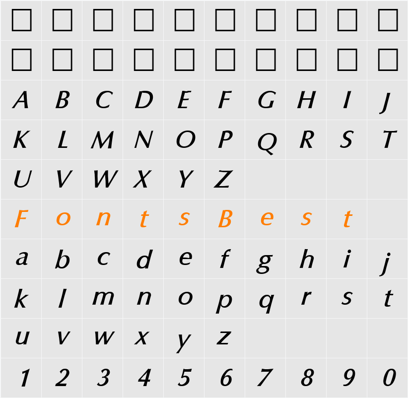 Columbia-MediumIta Character Map