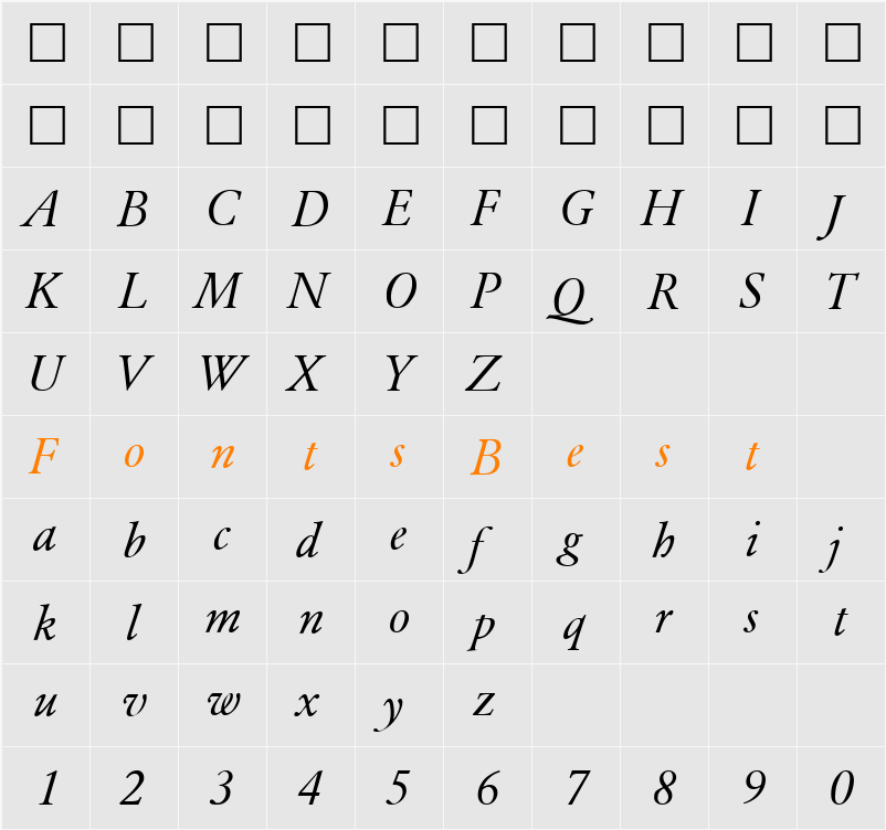 Garamond Character Map