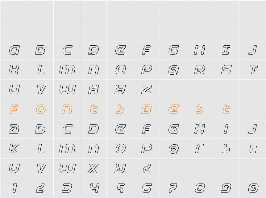 Universal Jack 3D Italic Character Map