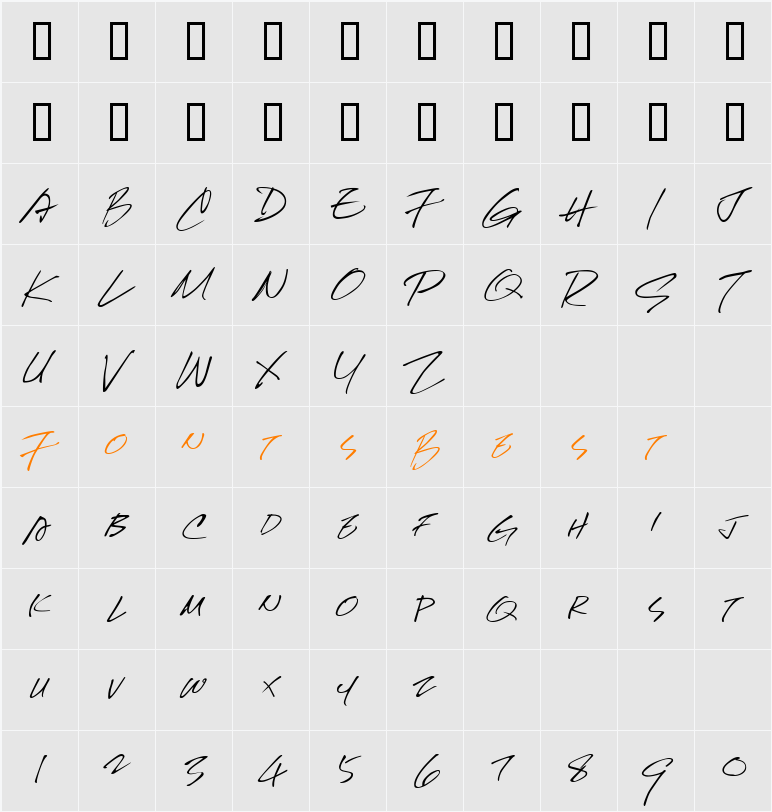 NewHand Character Map