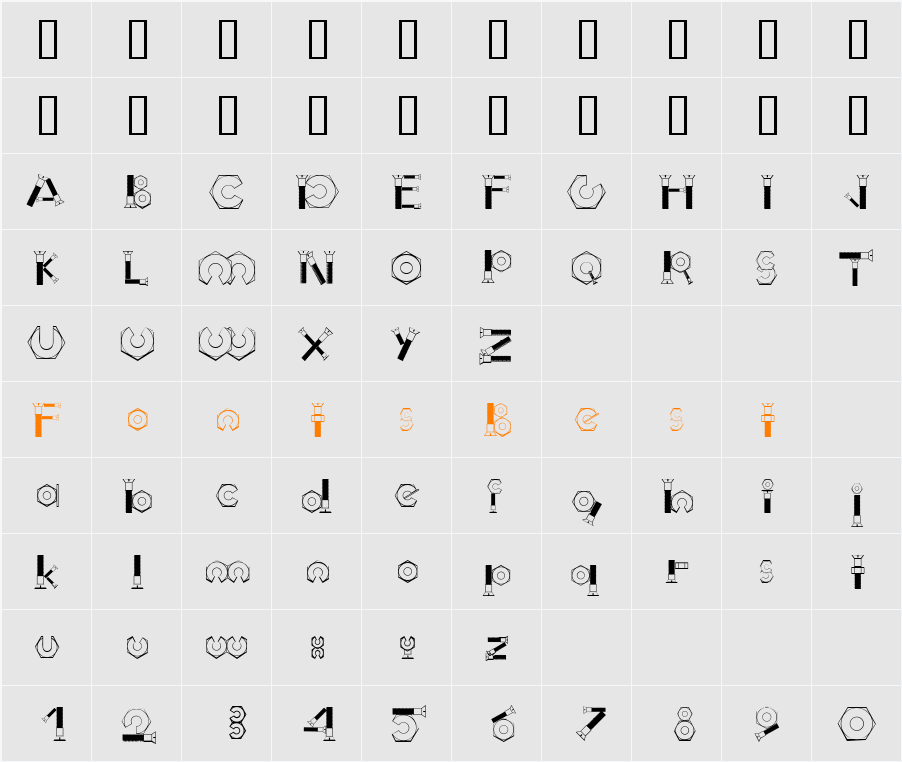 Boulons Tryout Character Map