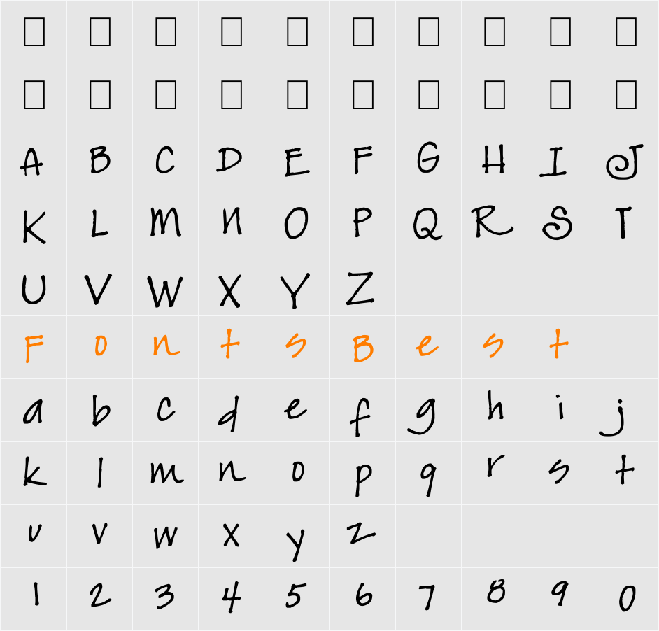 JeansFont Character Map