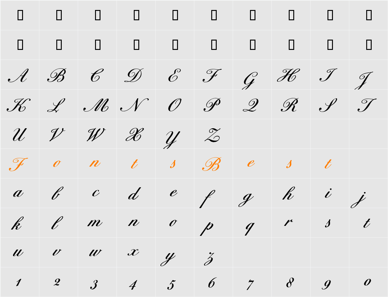 BixAntiqueScriptHmkBold Character Map