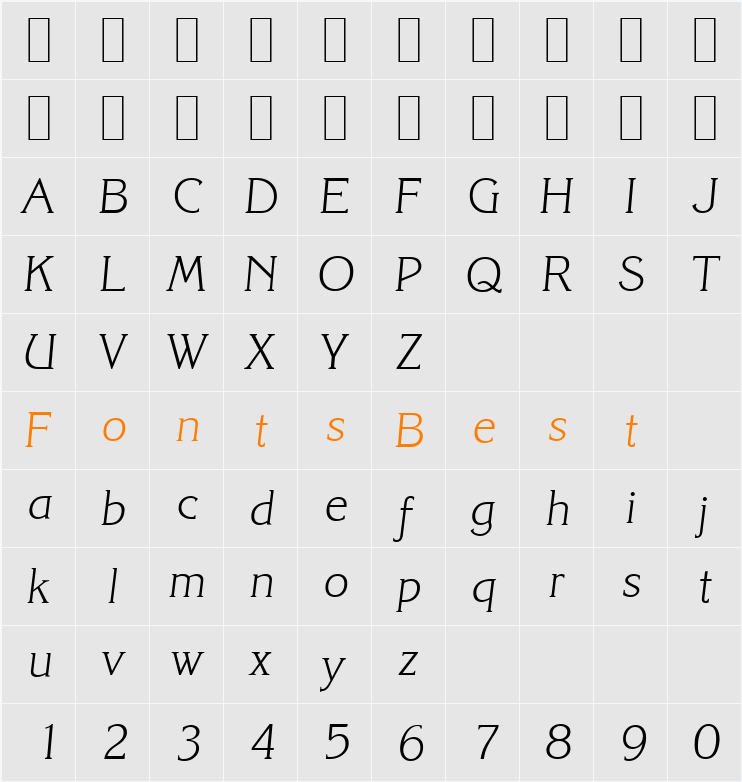 KorinthSerial-Xlight Character Map