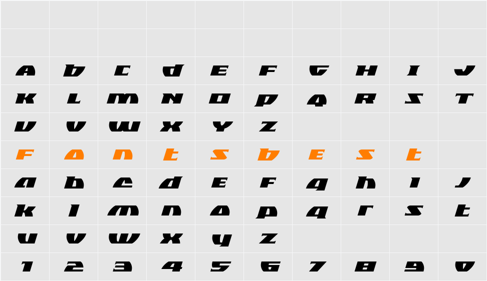 Black Bishop Expanded Italic Character Map
