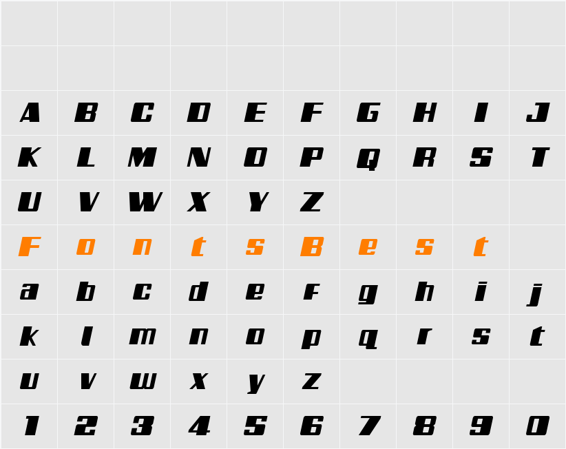 Galactic Storm Italic Character Map