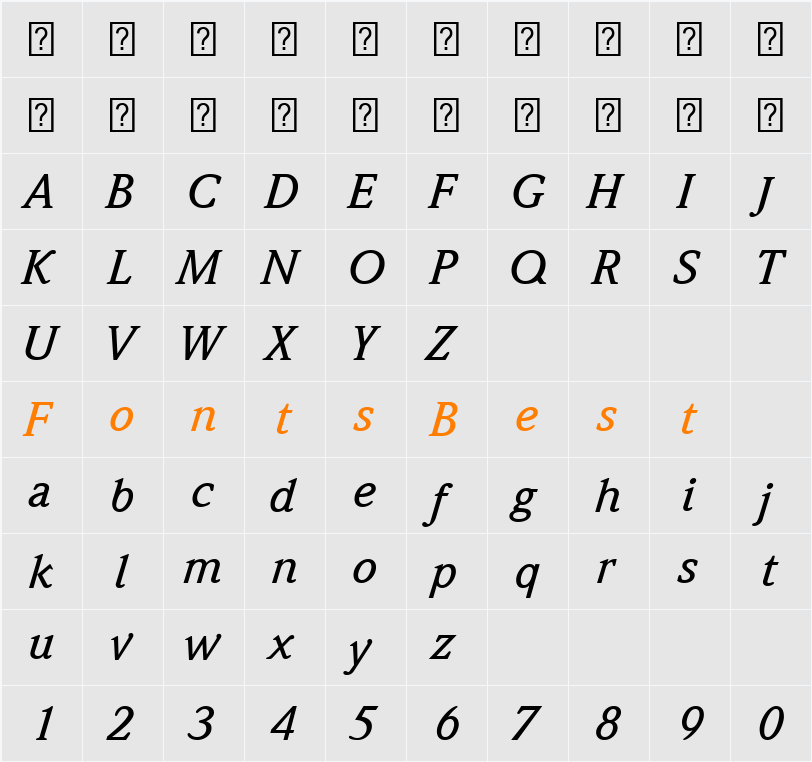 ITC Weidemann Com Medium Italic Character Map