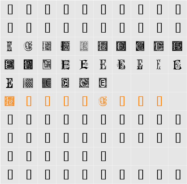 Ornamental Initials E Character Map