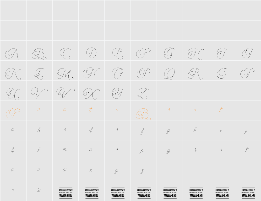 Encina Script 1 PERSONAL USE Character Map