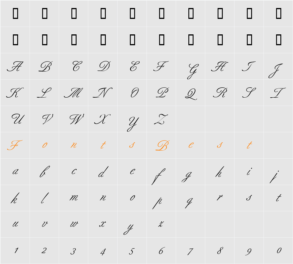 TrSah AllureScript Character Map