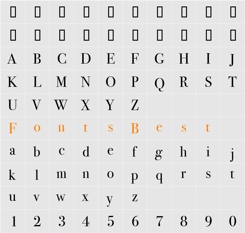 Bodoni SvtyTwo ITC TT Character Map