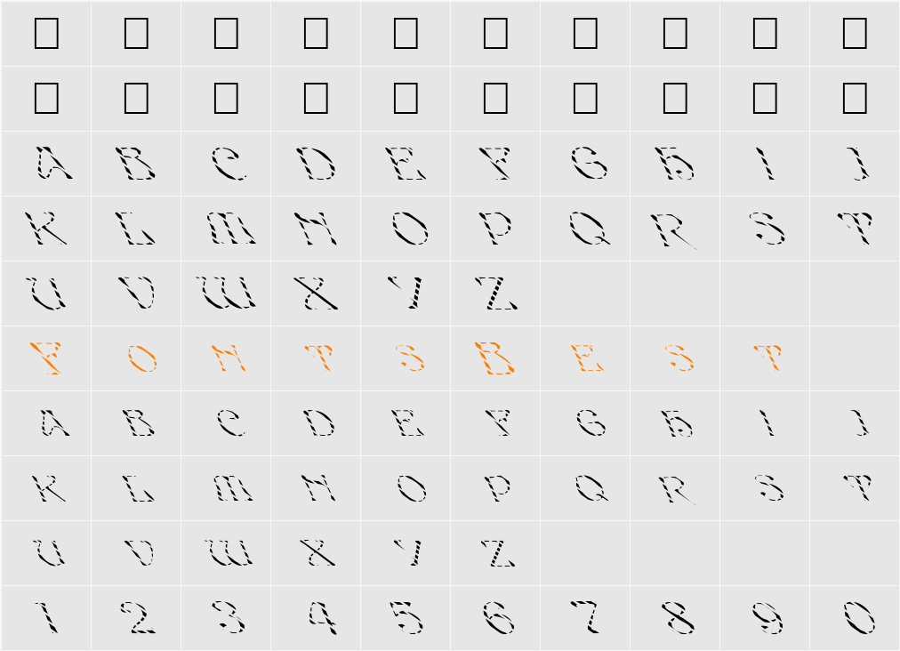 FZ JAZZY 20 STRIPED LEFTY Character Map
