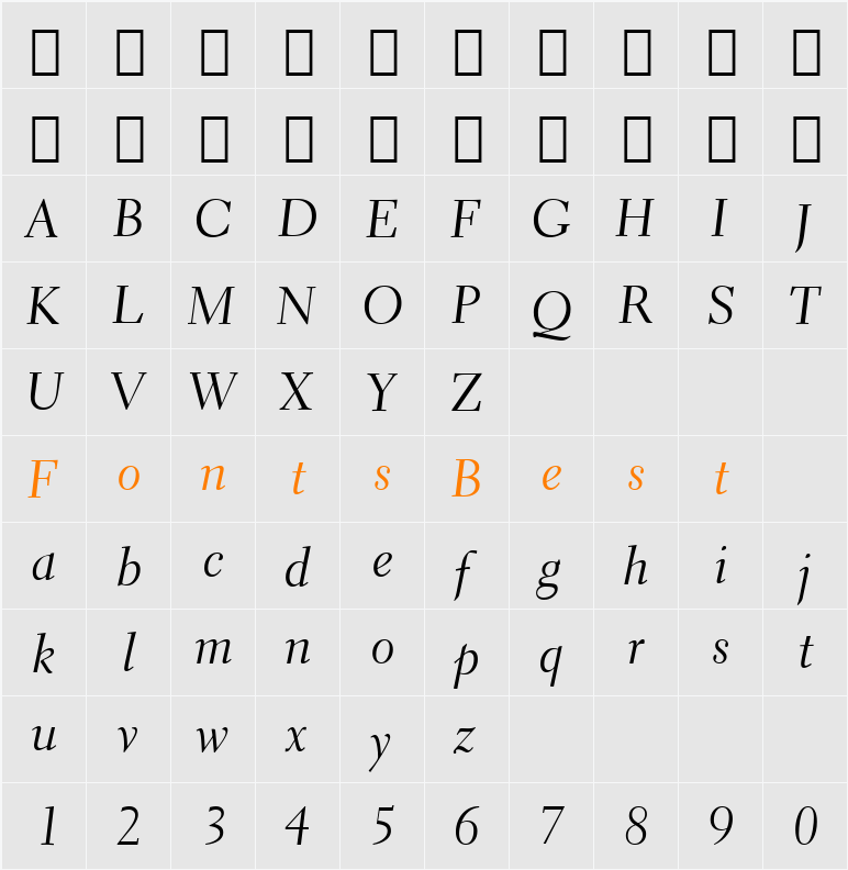 Transit521 BT Character Map