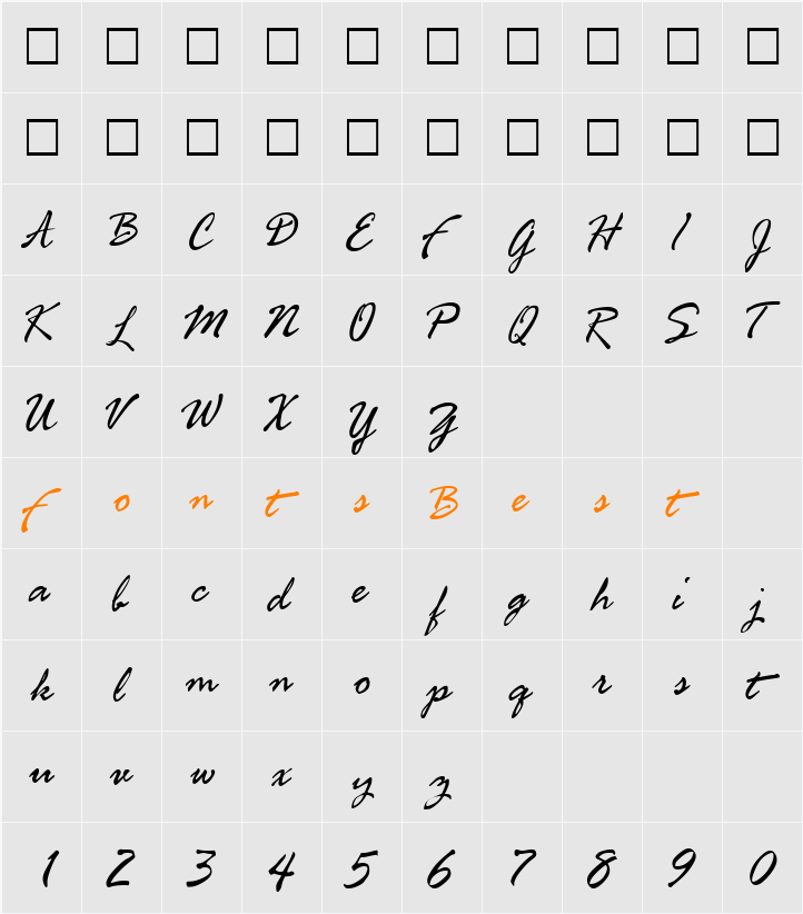 FreshScript Character Map