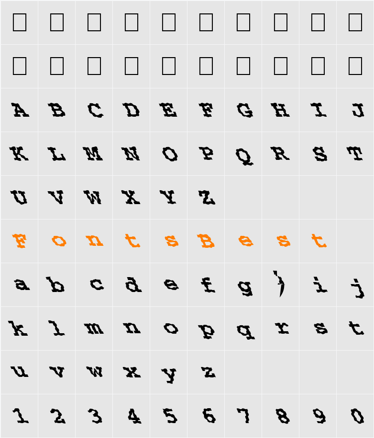 FZ BASIC 54 WAVEY LEFTY Character Map