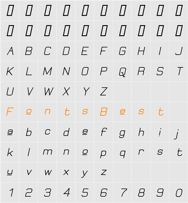 Elgethy Upper Bold Oblique Character Map