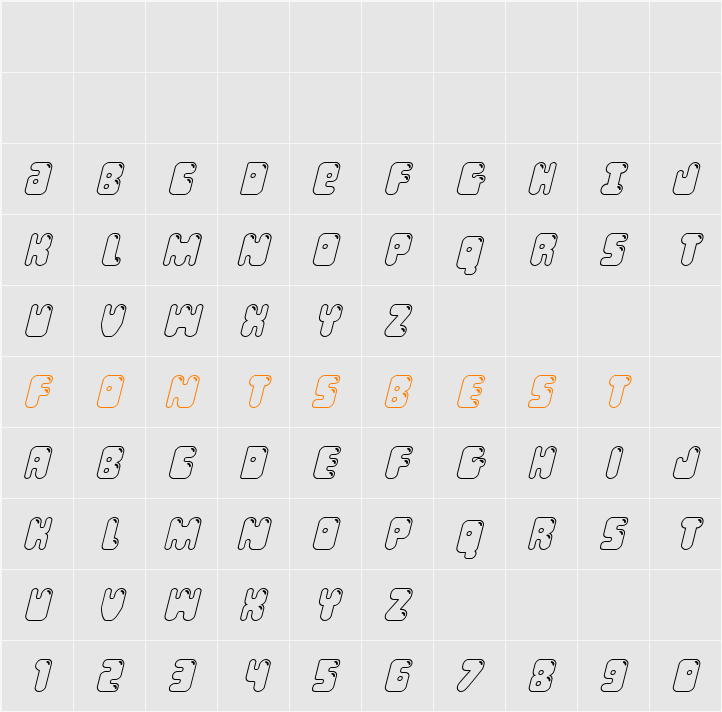 Bubble Butt Outline Italic Character Map