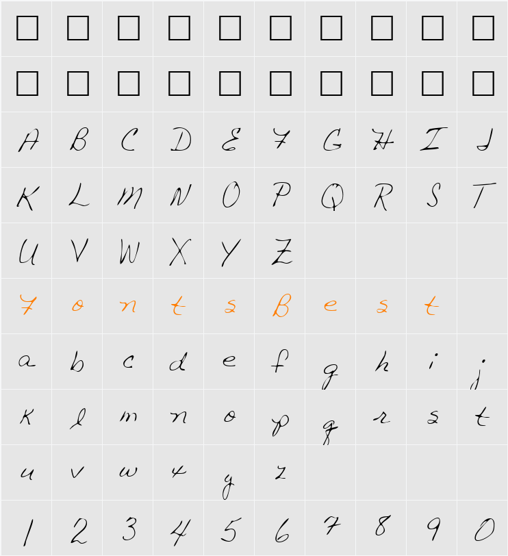 TashasHand Character Map