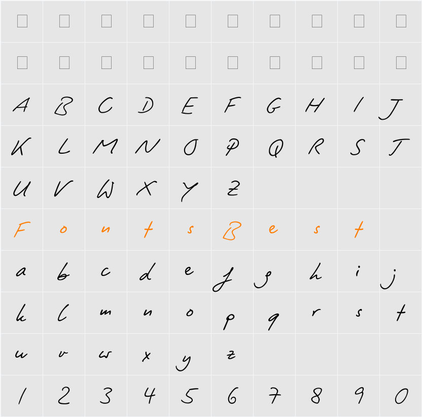 PT Script (Unreg.) Zephyr Character Map