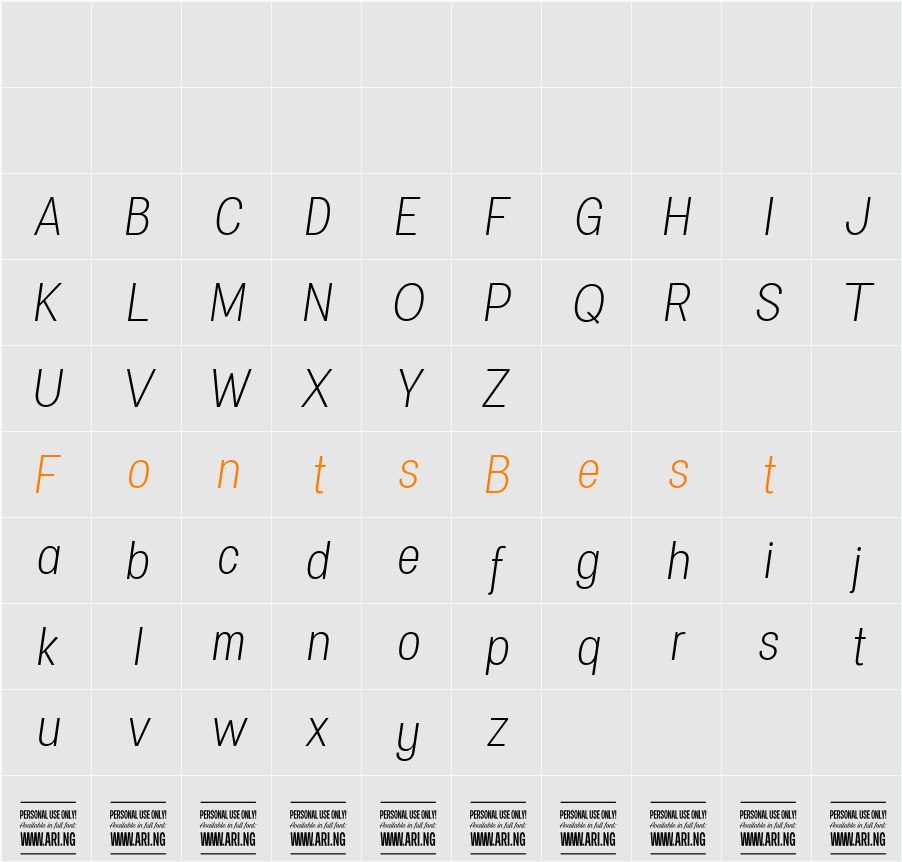 Specify PERSONAL Condensed Character Map