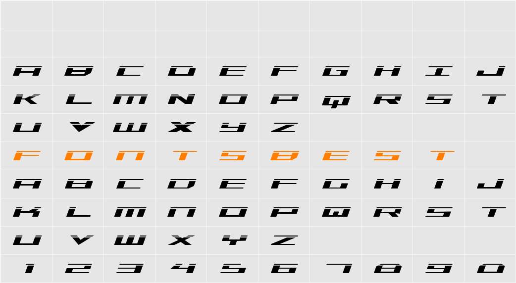Trireme Laser Italic Character Map
