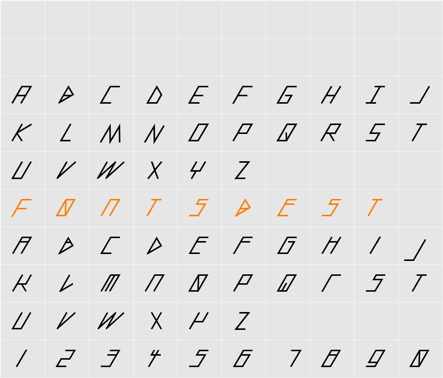 slanted ITALIC shift Character Map