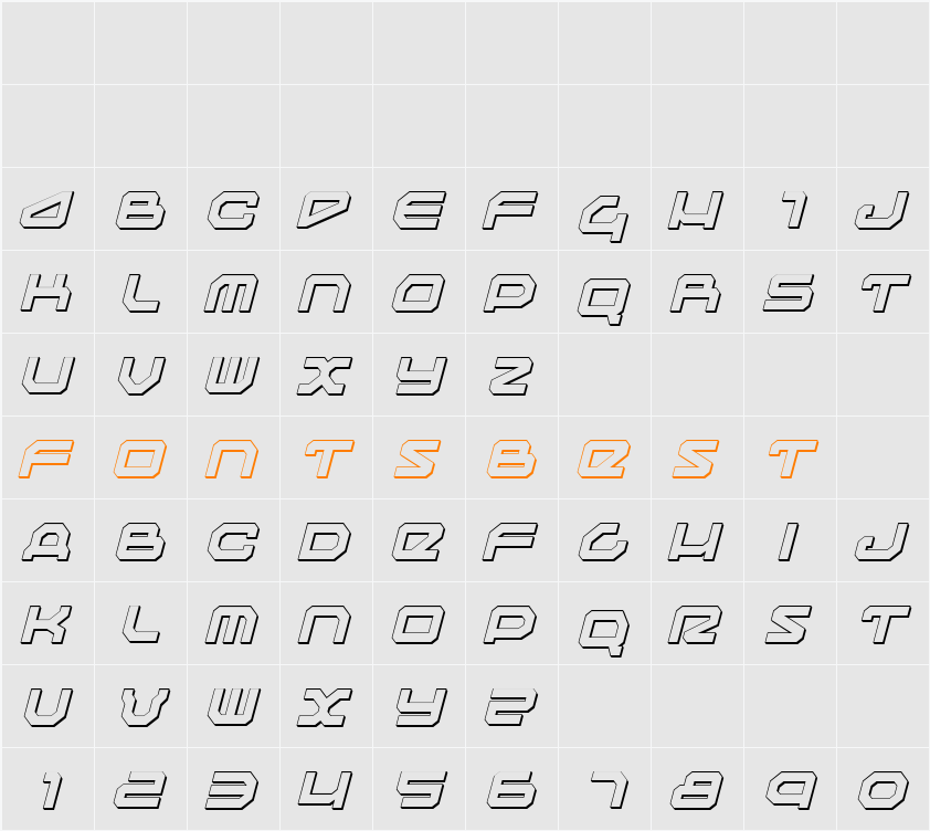 Traveler Shadow Italic Character Map