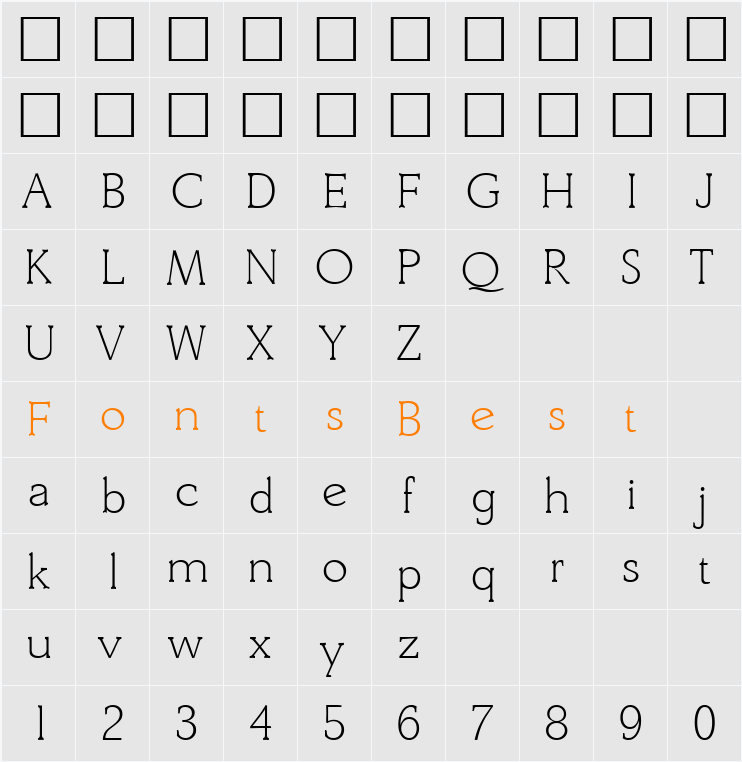 Derringer-Xlight Character Map