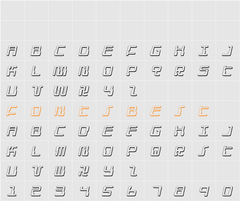 Droid Lover 3D Expanded Italic Character Map