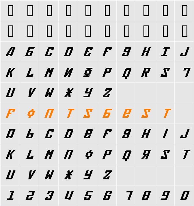 Soviet Expanded Italic Character Map