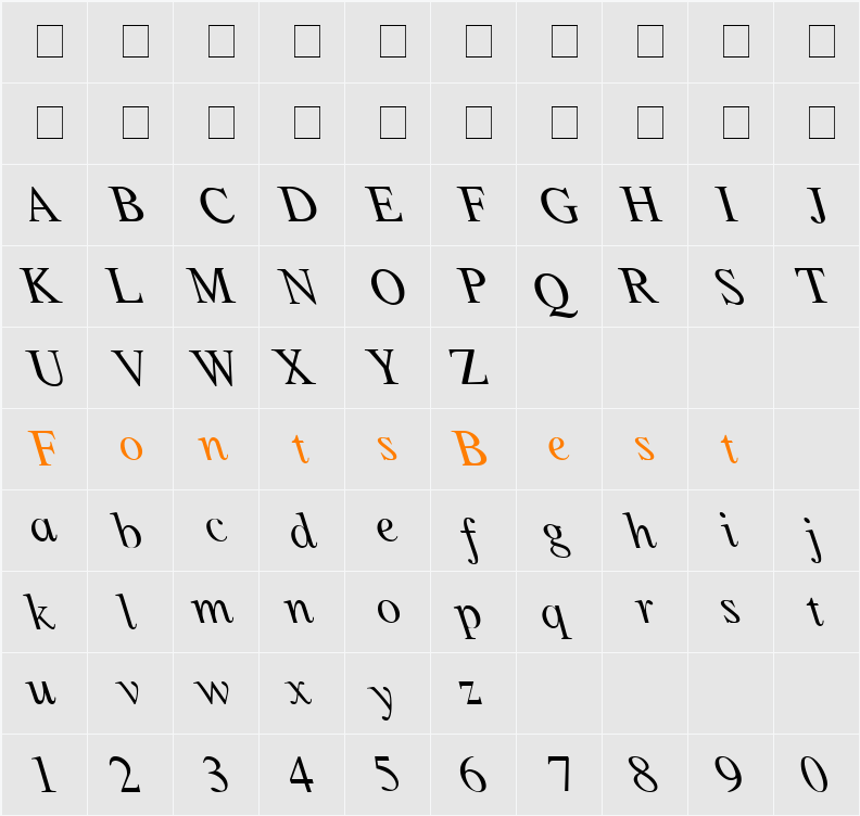Times Lefty Character Map