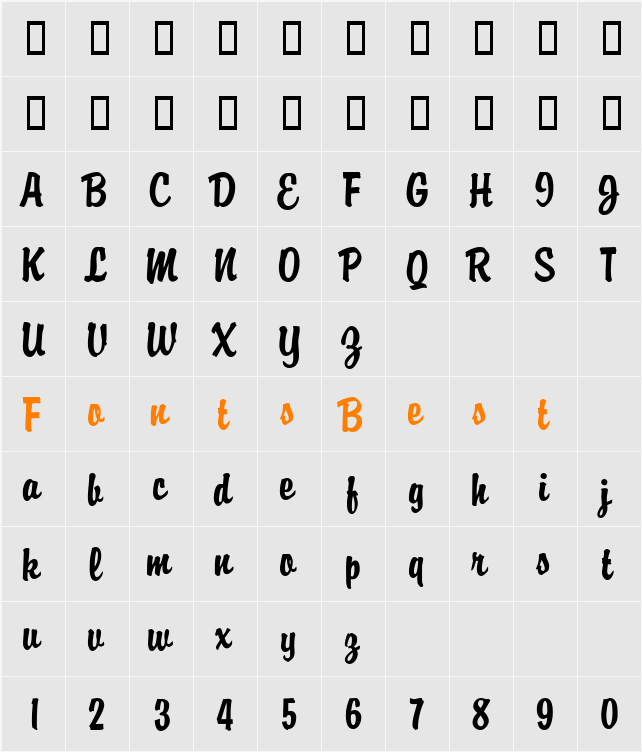 BrianDB Character Map
