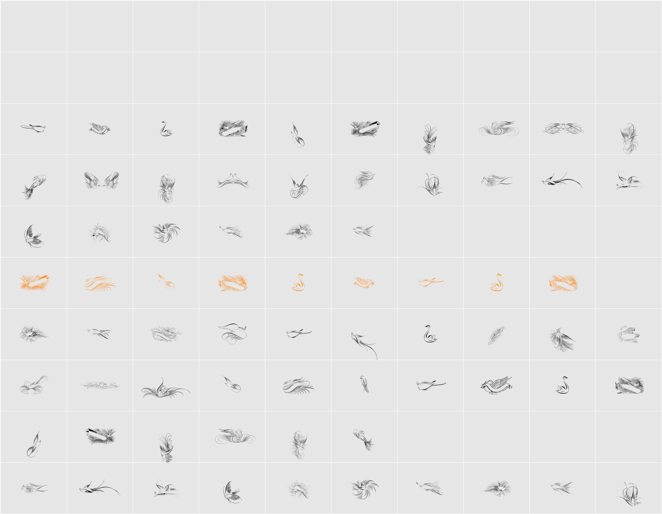 Penmanship Birds Free Character Map