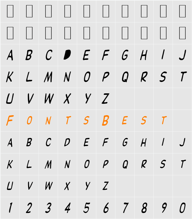 Elizabeth-Condensed Character Map