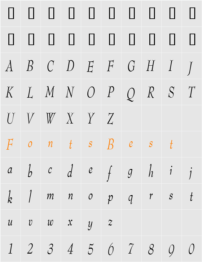 TopHatCondensed Character Map
