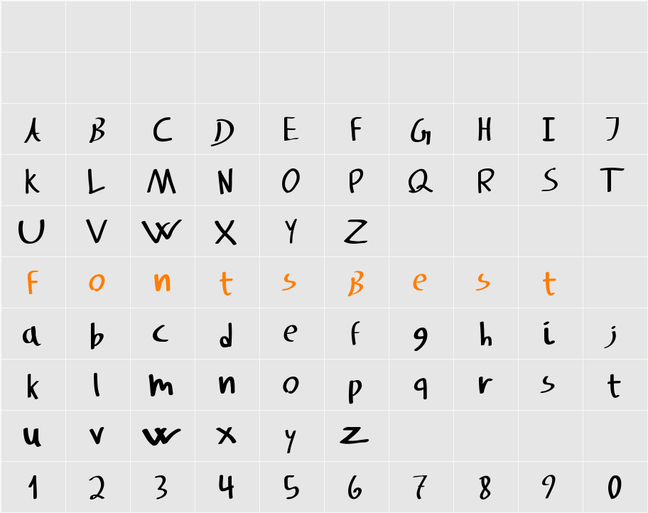 Svampens Handwriting Character Map