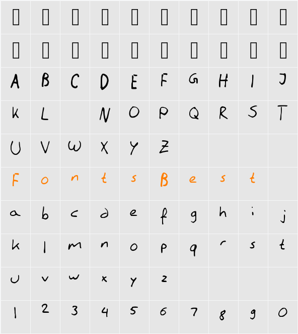 Literally Handwriting Character Map