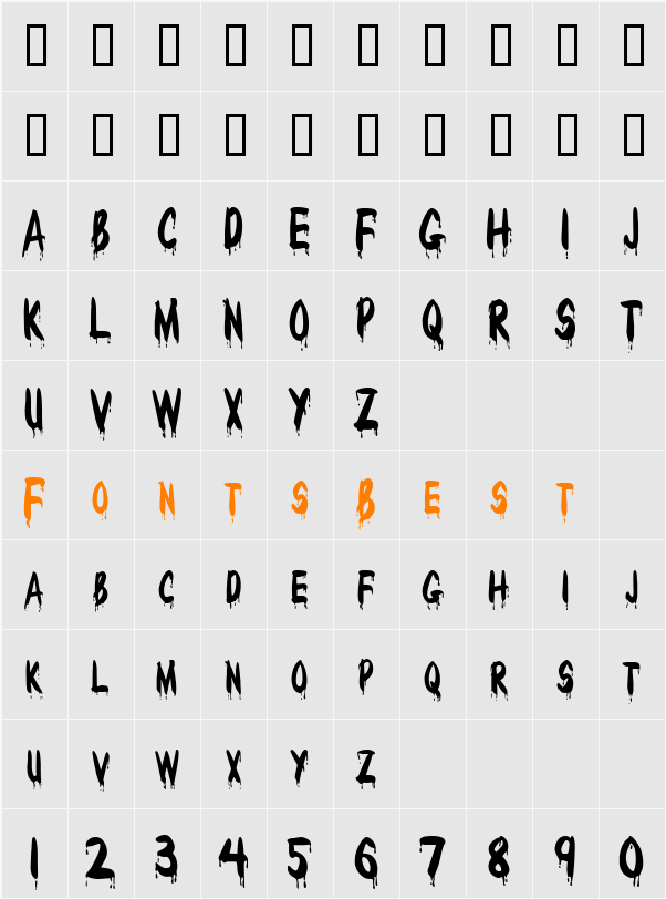 Drips-Condensed Character Map