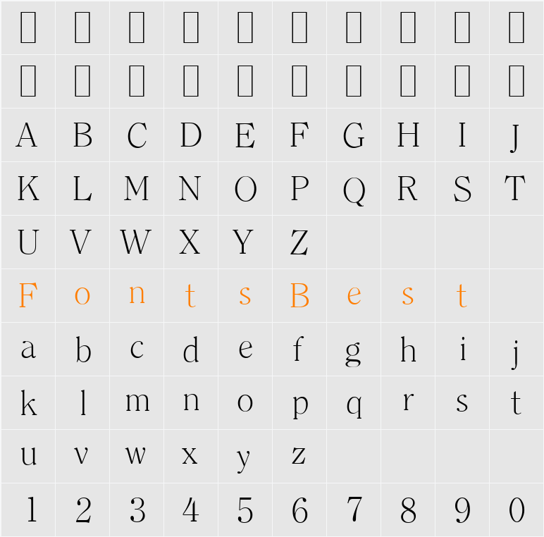ClearfaceSerial-Xlight Character Map