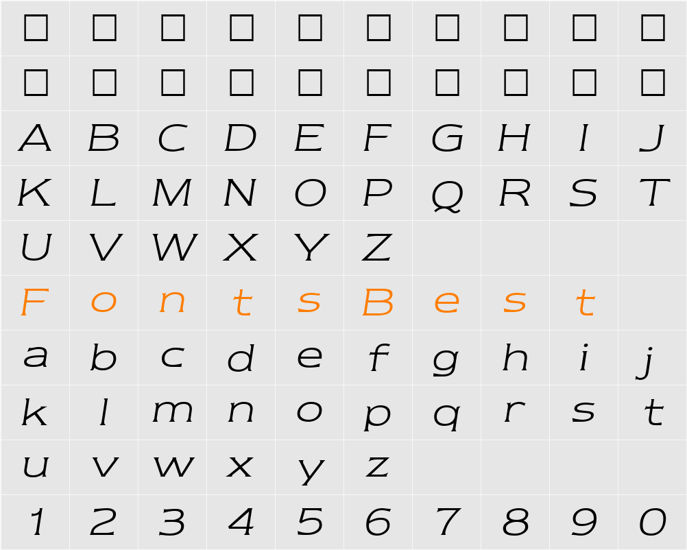 Newtext Light Character Map