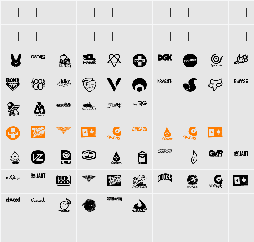 logoskate 2.0 Character Map