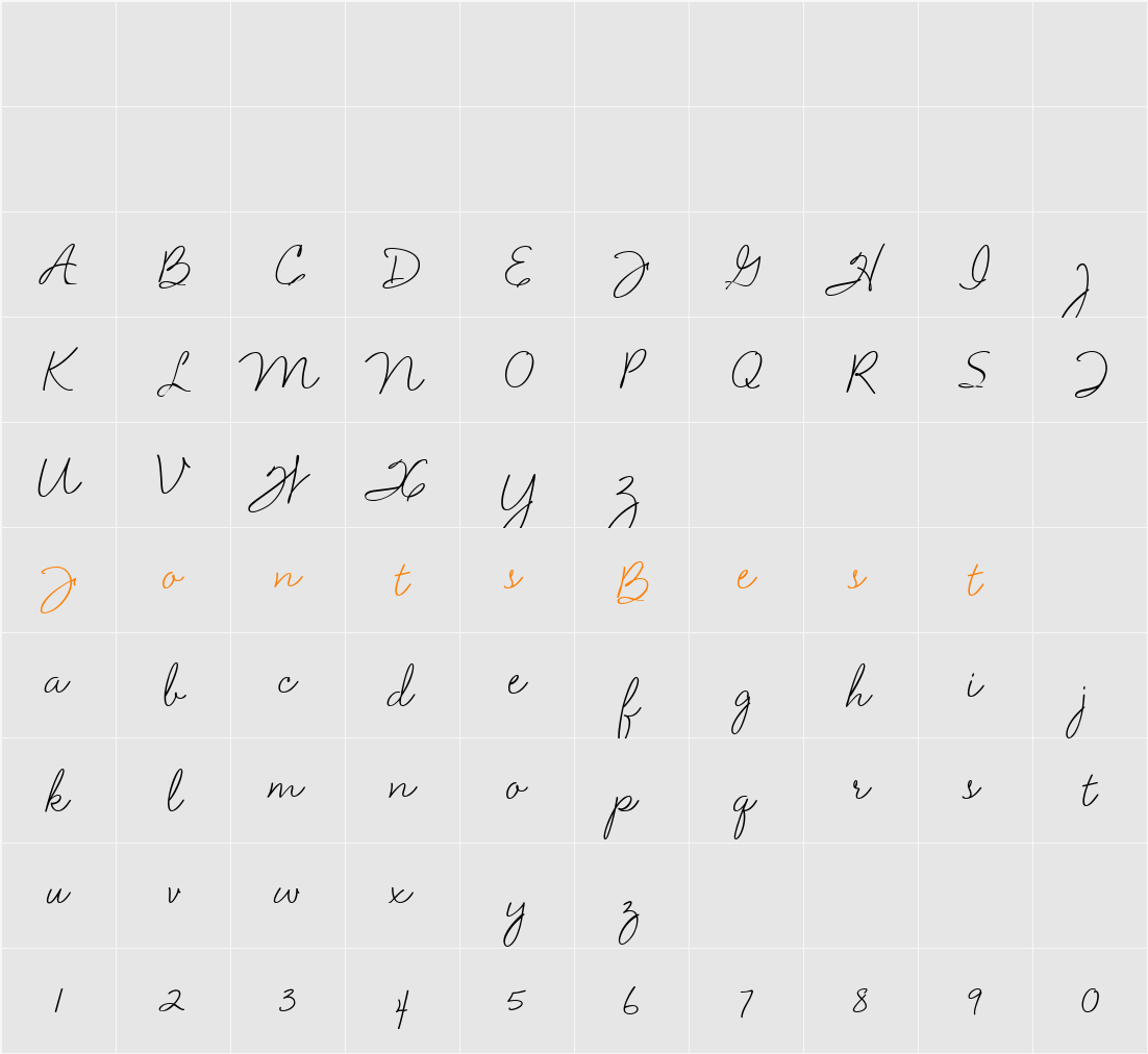VelvetScript Character Map