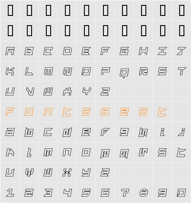 RayzorSharp Outline Italic Character Map