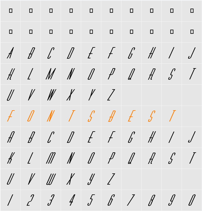 FZ BASIC 40 ITALIC Character Map