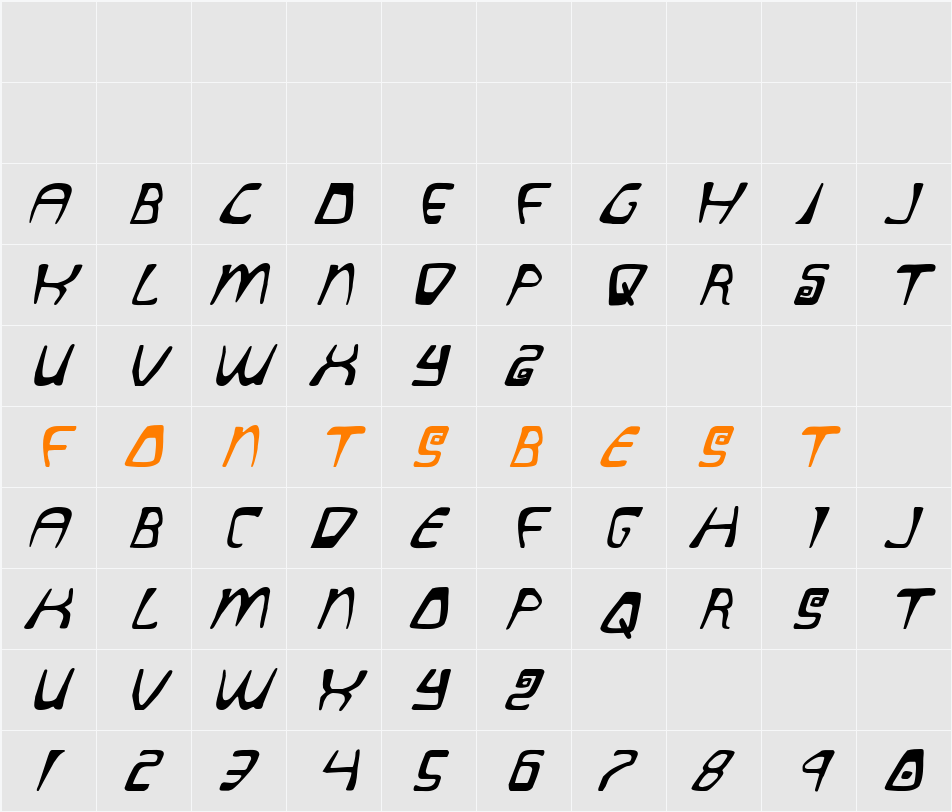 Quatl Italic Character Map