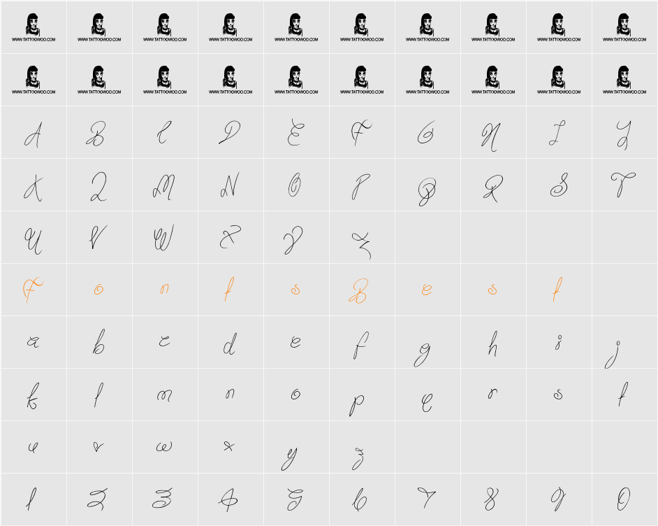 Truly Yours Character Map