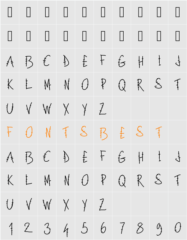 PWLettresbarres Character Map