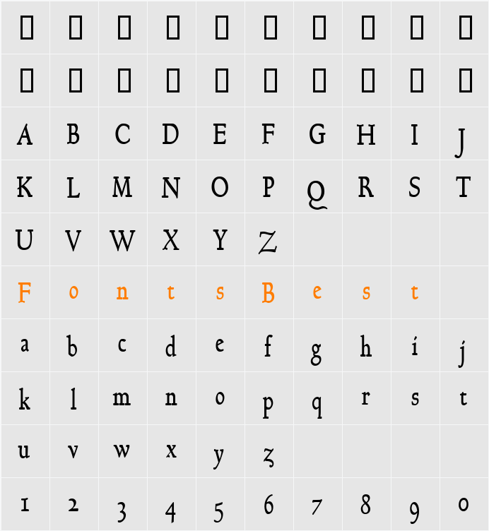 Bravo-Condensed Character Map